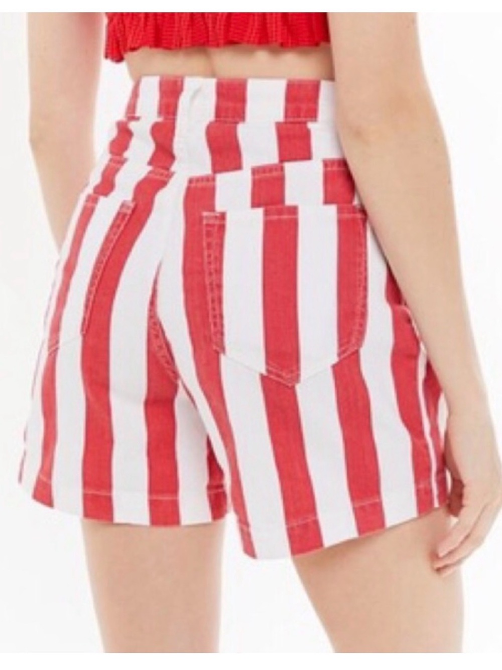 BDG Red and White Vertical Stripe High-Waist Shorts